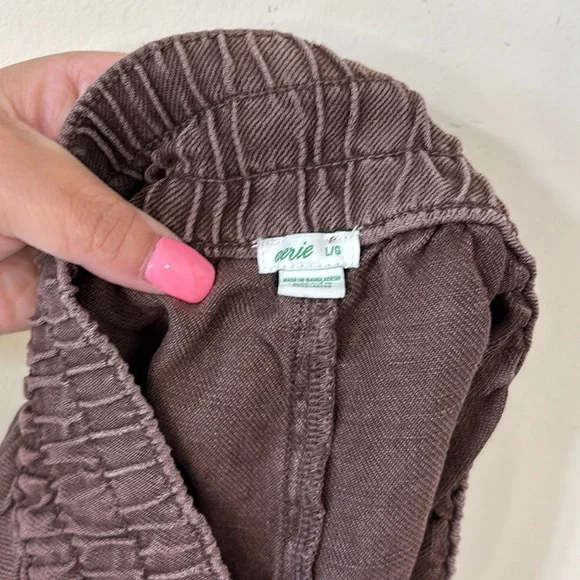 Aerie Twill V Waist Linen Blend Brown Shorts Size Large - Picture 7 of 8